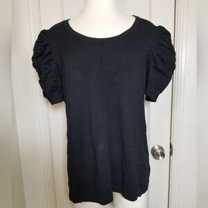 CAROLYN TAYLOR black Ruched Puff Sleeve Round Neck Blouse XL